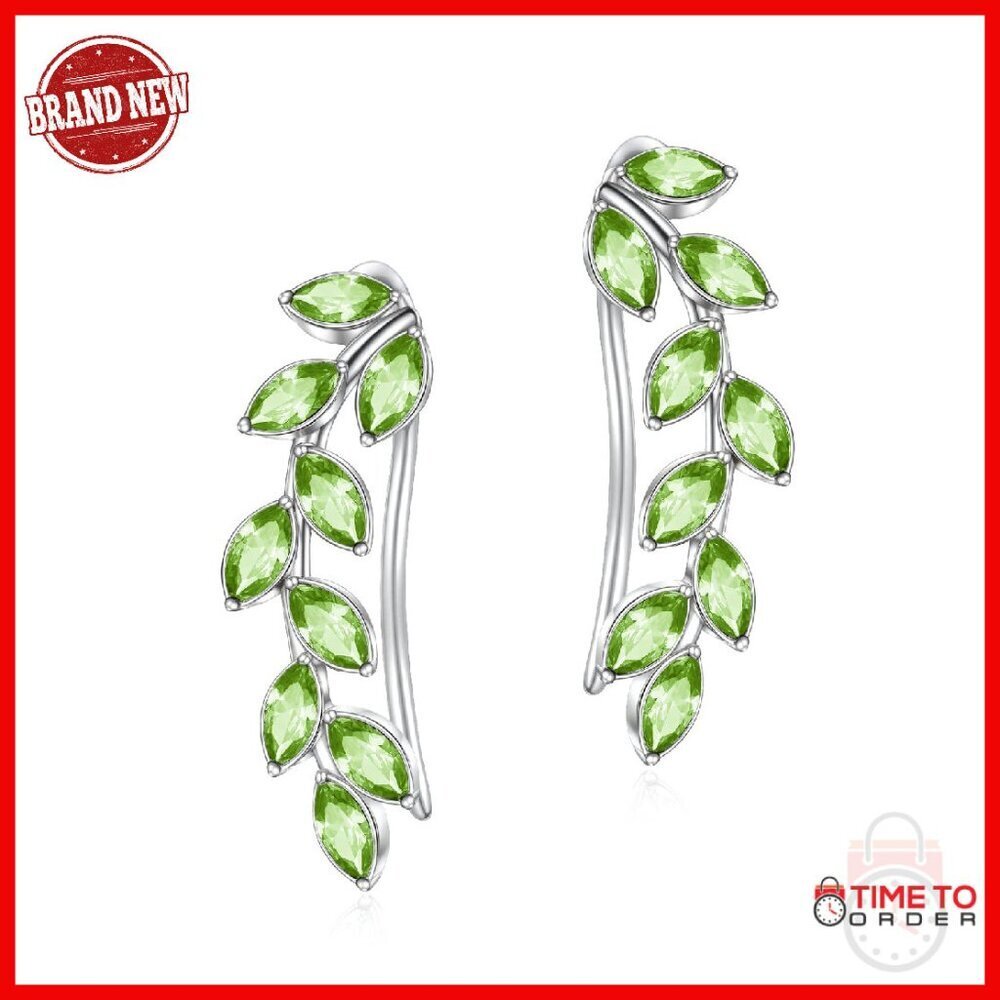 Sterling Silver Leaf Ear Climbers with Austrian Crystals, Hypoallergenic